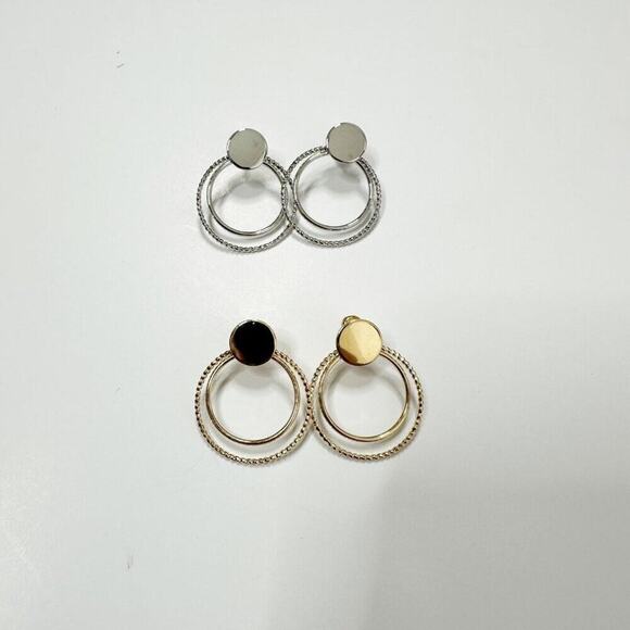 2/$30 NEW Boho Festival Double Circle Earrings Gold or Silver Post Stud 147 - Picture 3 of 13